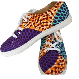 Multicolor African Print Lace Up Sneakers